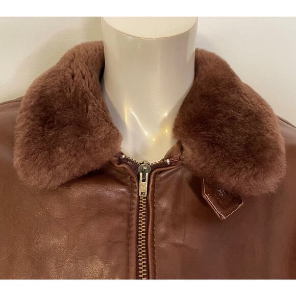 Ralph Lauren Brown Bomber Aviator Jacket Womens 12 Vintage Shearling Collar - Picture 4 of 16